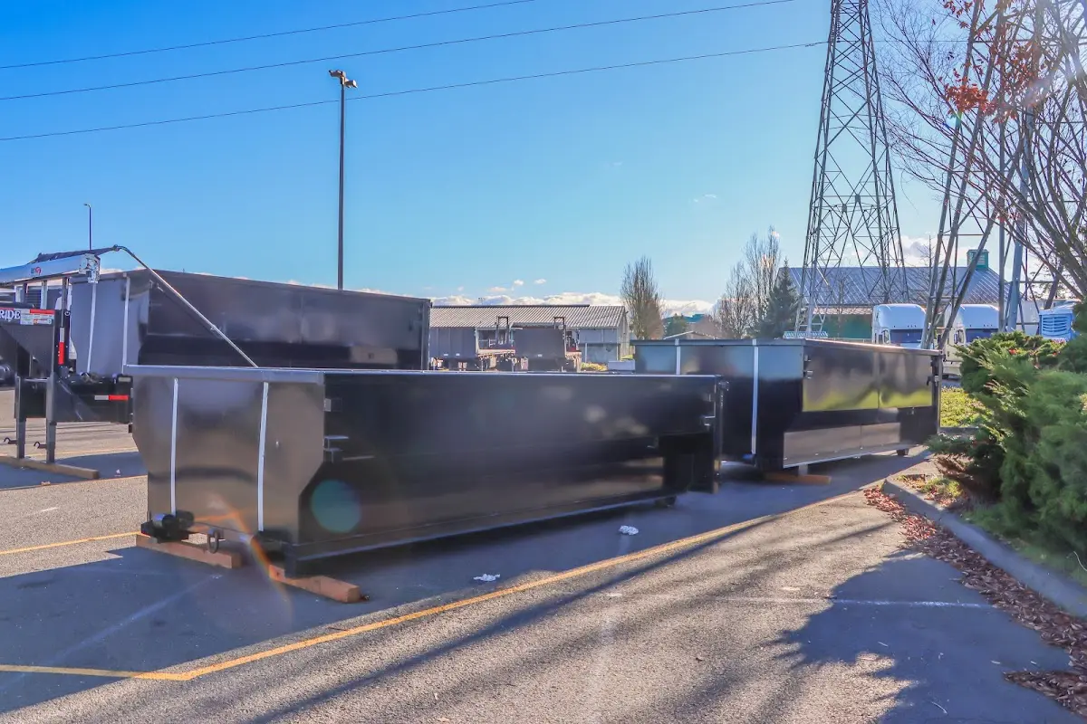 Roll-off dumpster ready for waste disposal at job site for 6 Yard Dumpster Rental in Willow Springs